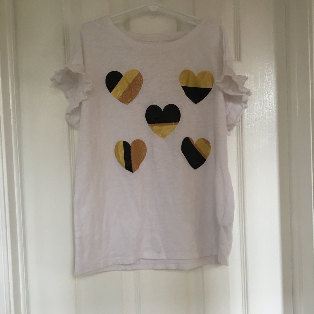 GIRLS Heart T-shirt White Gold Black sz XL